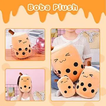 AIXINI 9.4 inch Boba Plush Stuffed Bubble Tea Plushie Cartoon Milk Tea Cup Squishy Pillow, Soft Kawaii Pillow