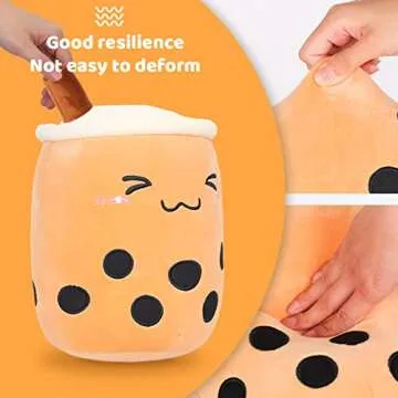 AIXINI 9.4 inch Boba Plush Stuffed Bubble Tea Plushie Cartoon Milk Tea Cup Squishy Pillow, Soft Kawaii Pillow