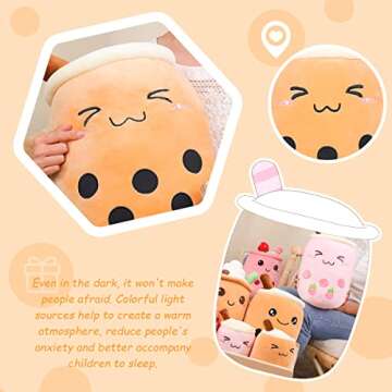 AIXINI 9.4 inch Boba Plush Stuffed Bubble Tea Plushie Cartoon Milk Tea Cup Squishy Pillow, Soft Kawaii Pillow
