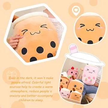 AIXINI 9.4 inch Boba Plush Stuffed Bubble Tea Plushie Cartoon Milk Tea Cup Squishy Pillow, Soft Kawaii Pillow