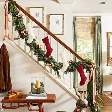 Kunyida Pack 4, Unique Burgundy and Ivory White Knit Christmas Stockings 14"