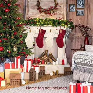 Kunyida Pack 4, Unique Burgundy and Ivory White Knit Christmas Stockings 14"