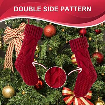 Kunyida Pack 4, Unique Burgundy and Ivory White Knit Christmas Stockings 14"