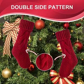 Kunyida Pack 4, Unique Burgundy and Ivory White Knit Christmas Stockings 14"
