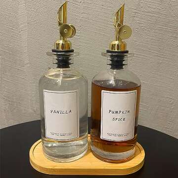 Olive Oil Dispenser Bottle 2PCS 12OZ Vinegar Dispenser Syrup Dispenser Glass Set Container for Cooking Coffee Bar Grill Pasta Salads and Baking