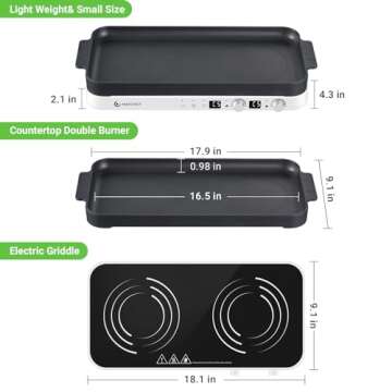 AMZCHEF Double Induction Cooktop with Removable Griddle Pan Non-stick, 1800W 2 burner Portable Induction Stove With Sensor Touch 9 Power Levels, 99 Min Timer, White