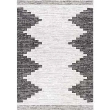 Hauteloom Djugun Outdoor Area Rug - Outside Porch Patio Rug Carpet - Waterproof Rug - Geometric - Black, Gray, Off White, White - 5'3" x 7'7"