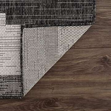 Hauteloom Djugun Outdoor Area Rug - Outside Porch Patio Rug Carpet - Waterproof Rug - Geometric - Black, Gray, Off White, White - 5'3" x 7'7"