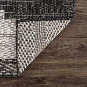 Hauteloom Djugun Outdoor Area Rug - Outside Porch Patio Rug Carpet - Waterproof Rug - Geometric - Black, Gray, Off White, White - 5'3" x 7'7"