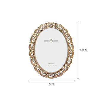GIFTY GIFTY Victorian Oval Photo Frame / 6x8 In | For Vertical Display on Tabletops | Perfect for Home Decor, Wedding, Vacation, Graduation, Or Any Milestone Photos (Gold)