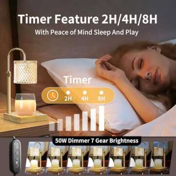 Candle Warmer Lamp, Candle Lamp Wax Warmer, Timer & Dimmer 7-Levels, Fits Cup Jar Candle, Candle Top Melting, Crystal Candle Heater Lamp for Scented Wax, Elegant Home Decor, Brass Glass