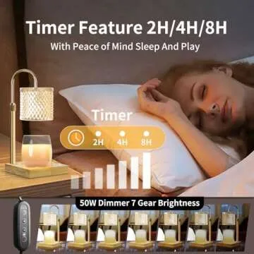 Candle Warmer Lamp, Candle Lamp Wax Warmer, Timer & Dimmer 7-Levels, Fits Cup Jar Candle, Candle Top Melting, Crystal Candle Heater Lamp for Scented Wax, Elegant Home Decor, Brass Glass