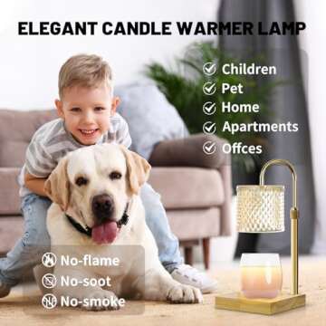 Candle Warmer Lamp, Candle Lamp Wax Warmer, Timer & Dimmer 7-Levels, Fits Cup Jar Candle, Candle Top Melting, Crystal Candle Heater Lamp for Scented Wax, Elegant Home Decor, Brass Glass