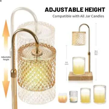 Candle Warmer Lamp, Candle Lamp Wax Warmer, Timer & Dimmer 7-Levels, Fits Cup Jar Candle, Candle Top Melting, Crystal Candle Heater Lamp for Scented Wax, Elegant Home Decor, Brass Glass