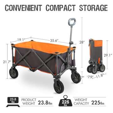 PORTAL Collapsible Wagon Cart, Heavy Duty Foldable Wagon Carts with Wheels, Folding Utility Wagon fo...
