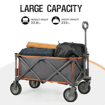 PORTAL Collapsible Wagon Cart, Heavy Duty Foldable Wagon Carts with Wheels, Folding Utility Wagon for Camping, Shopping, Garden, Sports, Beach