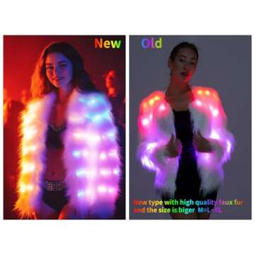 SHINYOU Women Faux Fur Jacket LED Light Up Jacket Halloween Chirstmas Music Festival Gift Winter nig...