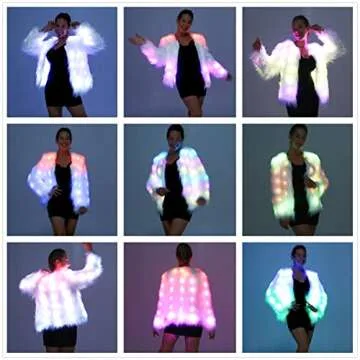 SHINYOU Women Faux Fur Jacket LED Light Up Jacket Halloween Chirstmas Music Festival Gift Winter night out coat Plus Size(White Plus Size, L)