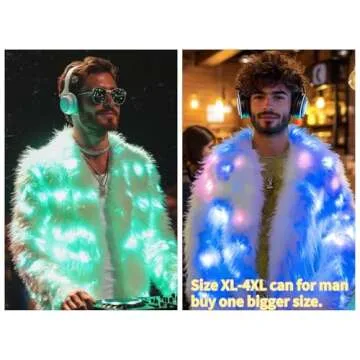 SHINYOU Women Faux Fur Jacket LED Light Up Jacket Halloween Chirstmas Music Festival Gift Winter night out coat Plus Size(White Plus Size, L)