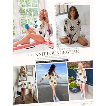 Ekouaer Knit Pajamas Set for Women Lounge Sets 2 Piece Long Sleeve Top and Shorts Pj Soft Sleepwear ...