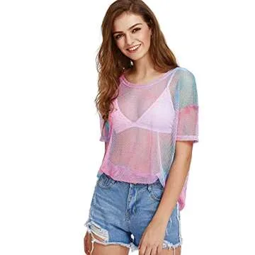 Trendy MakeMeChic Women's Summer Mesh T-Shirt Top