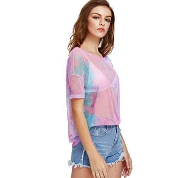 Trendy MakeMeChic Women's Summer Mesh T-Shirt Top
