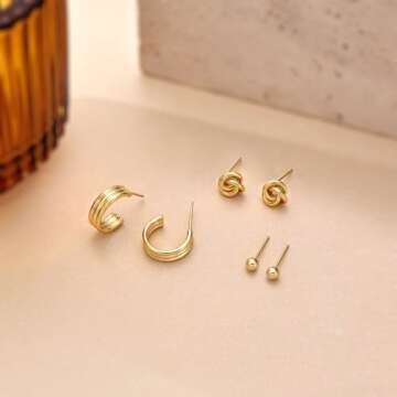 Freekiss Gold Hoop Earrings for Women: Dainty Knot Earrings 14K Gold Plated Hypoallergenic Earring Set Small Cute Huggie Earrings for Women Trendy Gold Jewelry for Women Gifts