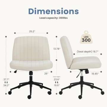 DUMOS Cross Legged Office Chair, Armless Wide Home Office Desk Seat No Wheels, Modern Swivel Adjustable Fabric Vanity Seating for Bedroom