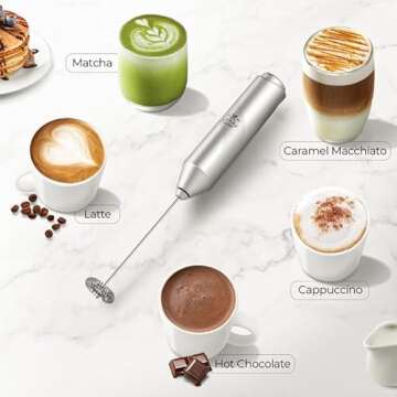 Zulay Kitchen Powerful Milk Frother Wand - Handheld Stainless Steel Drink Mixer for Coffee, Lattes, ...