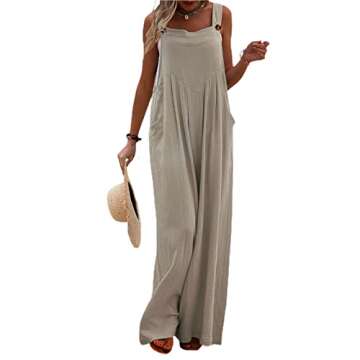 LWXQWDS Wide Leg Overalls for Women Sleeveless Jumpsuits Suspender Overalls Loose Comfy Baggy Button Rompers with Pockets (Khaki, Small)
