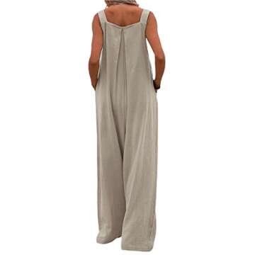 LWXQWDS Wide Leg Overalls for Women Sleeveless Jumpsuits Suspender Overalls Loose Comfy Baggy Button Rompers with Pockets (Khaki, Small)