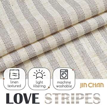 jinchan Linen Kitchen Curtains 36 Inch Length Striped Tier Curtains Ticking Stripe Small Drapes for Living Room Bathroom Cafe Small Window Farmhouse Rustic Pinstripe Rod Pocket 2 Panels Taupe