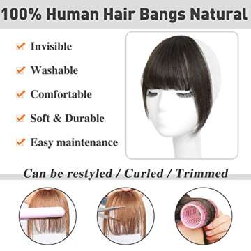 WECAN Clip in Bangs 100% Human Hair Extensions Dark Brown Bangs Hair Clip Fringe with Temples Wigs f...