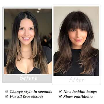 WECAN Dark Brown Clip in Bangs 100% Human Hair