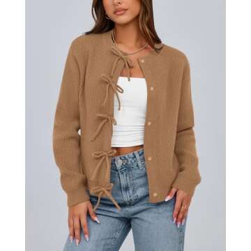 Stylish BTFBM Bow Cardigan - Trendy Women’s Layering Piece