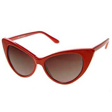 zeroUV Super Cateyes Vintage Inspired Fashion Mod Chic High Pointed Cat-Eye Sunglasses (Red)