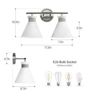 WOSHITU Bathroom Vanity Light Fixtures - Brushed Nickel Bathroom Lighting Fixtures Over Mirror 2-Lig...