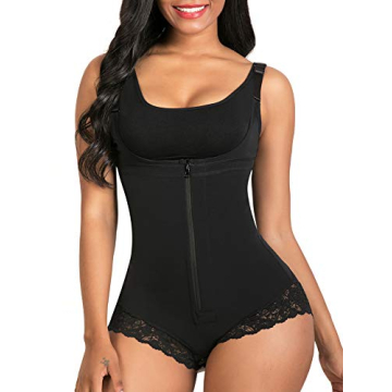 SHAPERX Body Shaper for Women Tummy Control Zipper Black