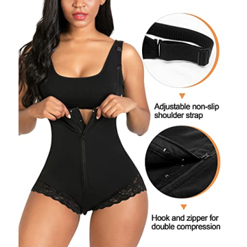 SHAPERX Body Shaper for Women Tummy Control Zipper Black