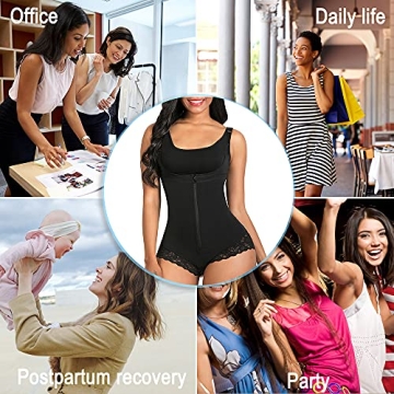 SHAPERX Body Shaper for Women Tummy Control Zipper Black