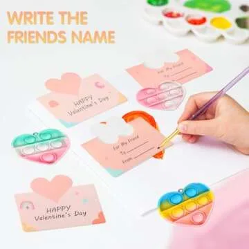 32pcs Valentines Day Gifts for Kids - Valentines with Mini Pop Fidget Toys Bulk - Valentine Exchange for Girls Boys Classroom