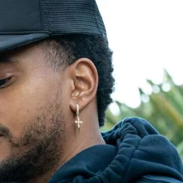 Dagger Cross Dangle Drop Trendy Yellow Gold Plated 925 Sterling Silver Iced Hoops Hypoallergenic Hoop Earrings Hanging CZ Stone Spike Earrings For Men Women Fashion Jewelry