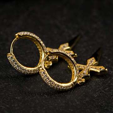 Dagger Cross Dangle Drop Trendy Yellow Gold Plated 925 Sterling Silver Iced Hoops Hypoallergenic Hoop Earrings Hanging CZ Stone Spike Earrings For Men Women Fashion Jewelry