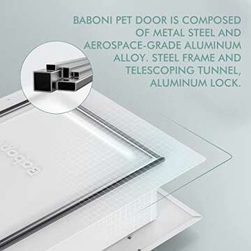 Baboni Pet Door for Wall, Steel Frame and Telescoping Tunnel, Aluminum Lock, Double Flap Dog Door an...
