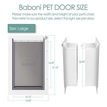 Baboni Pet Door for Wall, Steel Frame and Telescoping Tunnel, Aluminum Lock, Double Flap Dog Door and Cat Door, Strong and Durable (Pets Up to 100 Lb) -Large