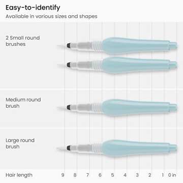 ARTEZA Water Brush Pen, Set of 4, Assorted Soft Nylon Bristle Tips, Self-Moistening Water Brush, Refillable Water Pen