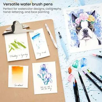 ARTEZA Water Brush Pen, Set of 4, Assorted Soft Nylon Bristle Tips, Self-Moistening Water Brush, Refillable Water Pen