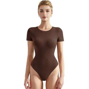 SUUKSESS Women's Comfort Fit Crew Neck Thong Bodysuit - Soft & Stylish