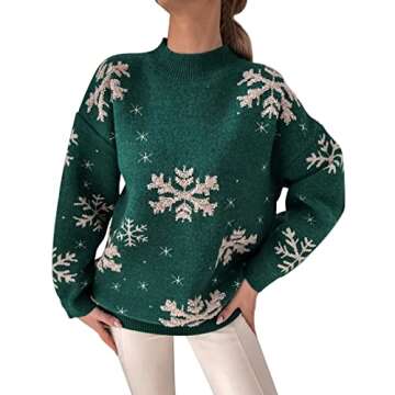 Oversized Sweaters for Women Women's Turtleneck Fall Sweaters Chunky Cable Knit Pullover Jumper Tops Fuzzy Knit Chunky Warm Pullover Sweater Top Striped Sweater Women Christmas 14-Green, Large