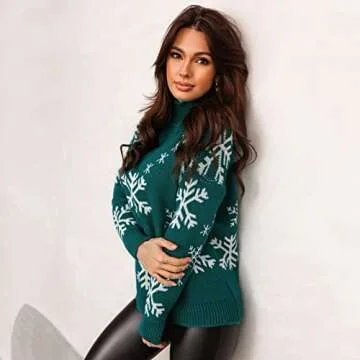 Oversized Sweaters for Women Women's Turtleneck Fall Sweaters Chunky Cable Knit Pullover Jumper Tops Fuzzy Knit Chunky Warm Pullover Sweater Top Striped Sweater Women Christmas 14-Green, Large